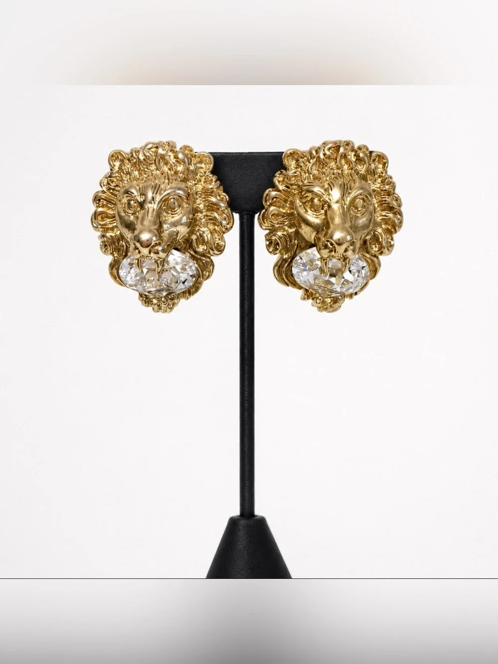 Gucci Lion Head Crystal Clip on Earrings